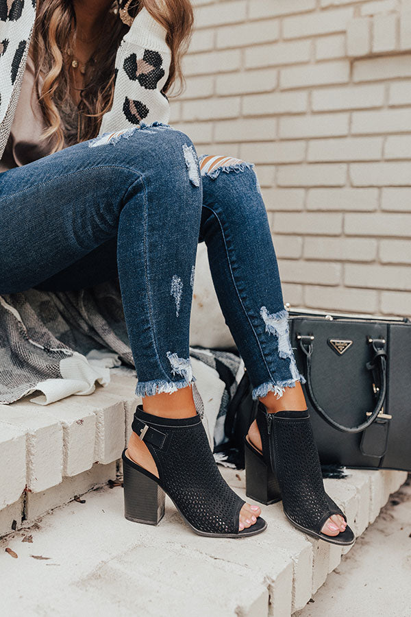 open toe black booties