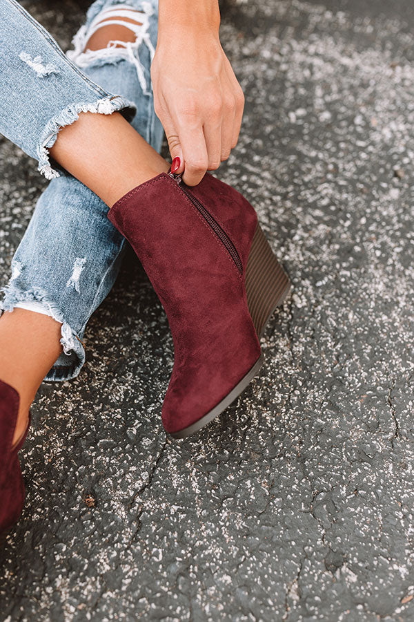 wine suede booties