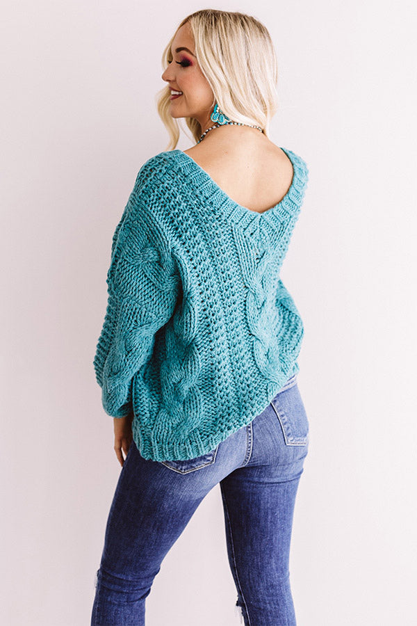 All Things Cozy Cable Knit Sweater in Turquoise • Impressions Online