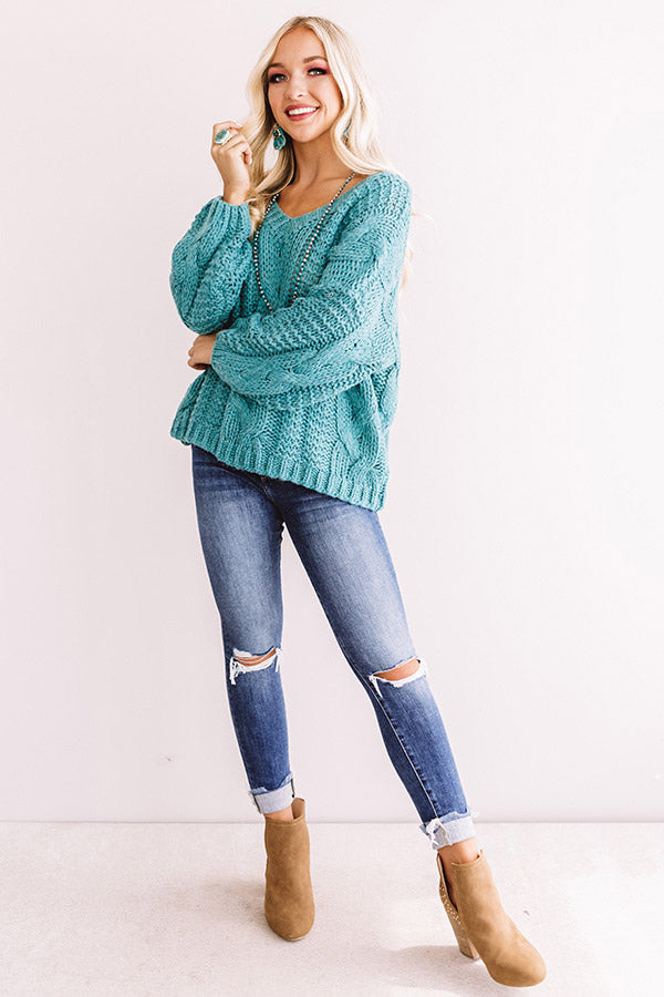 All Things Cozy Cable Knit Sweater in Turquoise • Impressions Online ...