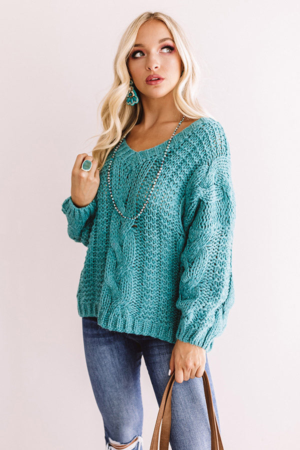 All Things Cozy Cable Knit Sweater in Turquoise • Impressions Online ...