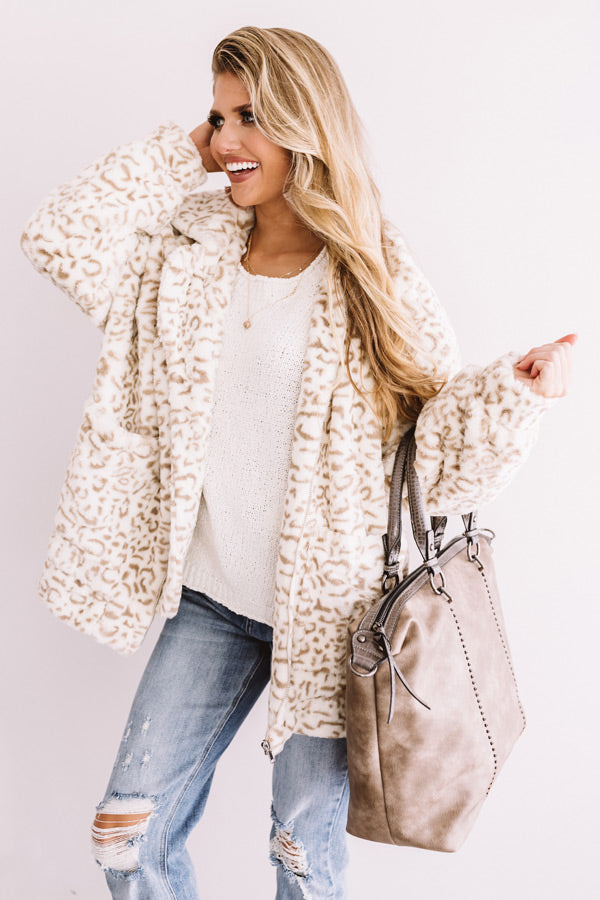 Leopard Lush Plush Coat In Ivory • Impressions Online Boutique