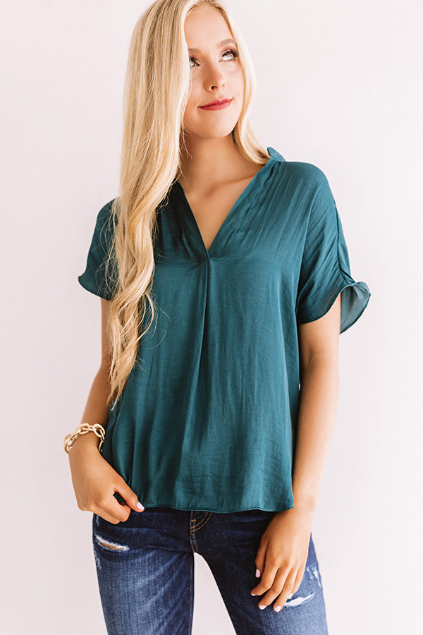Meant For Martinis Satin Top In Teal • Impressions Online Boutique