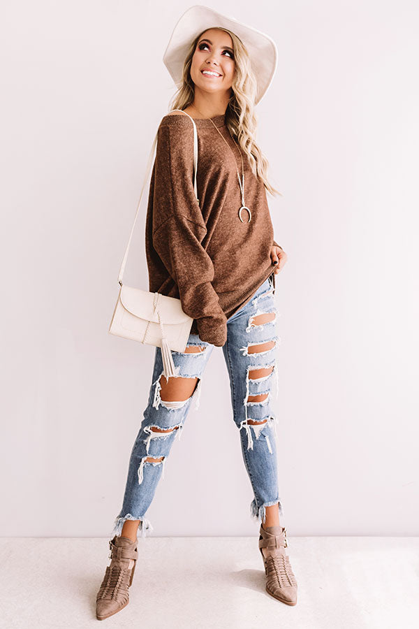 Latte Run Plush Shift Sweater In Brown • Impressions Online Boutique