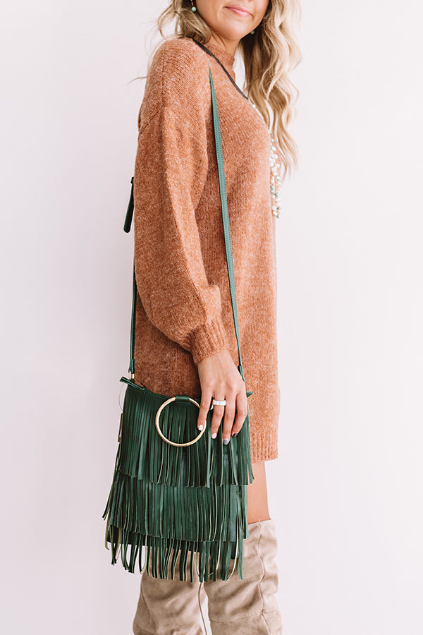 Faux Leather Fringe Bucket Crossbody Bag