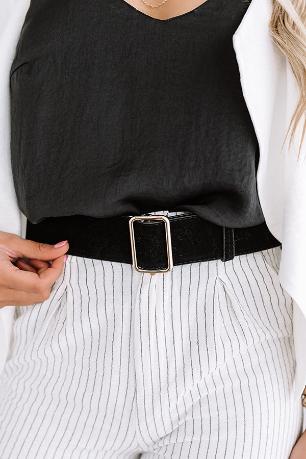 Statement Silver Buckle Belt in Black/silver