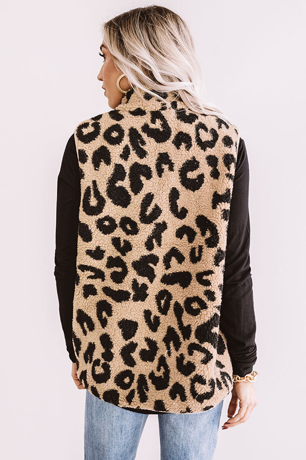 Bunny Slope Leopard Sherpa Vest In Khaki • Impressions Online Boutique