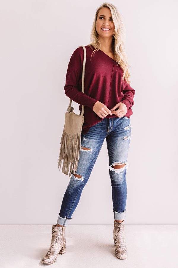 Wine And Kisses Shift Sweater In Maroon • Impressions Online Boutique