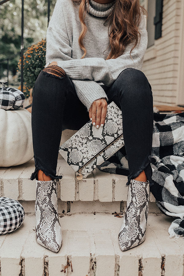 black and white snake print booties