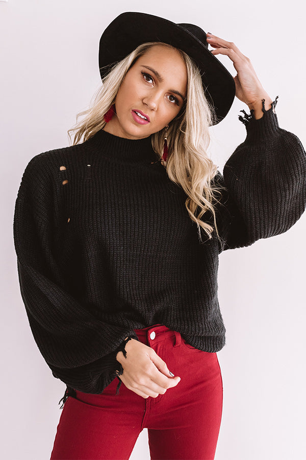 Feels Like Fall Distressed Sweater In Black • Impressions Online Boutique