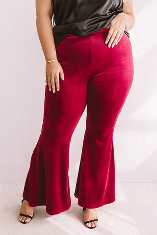 The Stassi High Waist Velvet Flares In Wine • Impressions Online