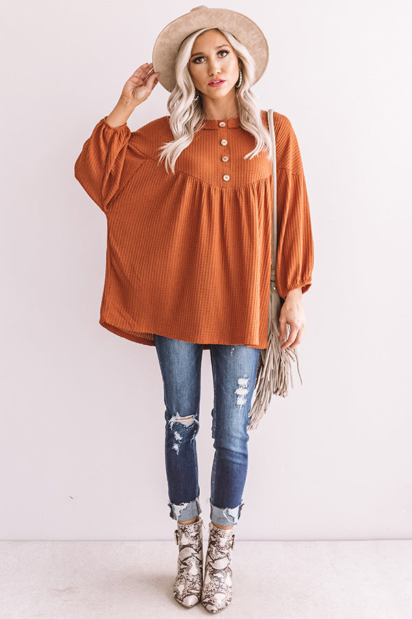 Travel The World Waffle Knit Top In Rust • Impressions Online Boutique