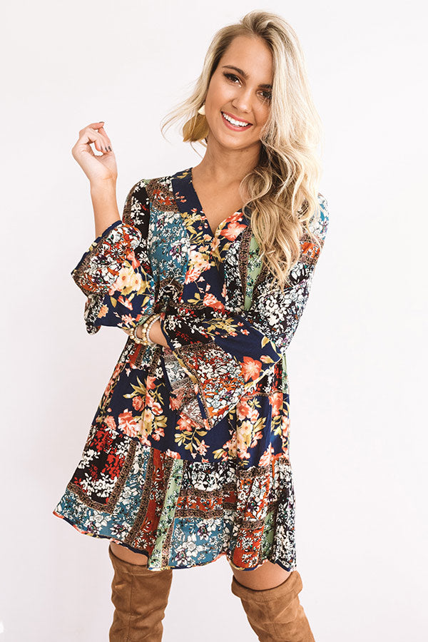 Bliss And Bouquets Babydoll Dress in Navy