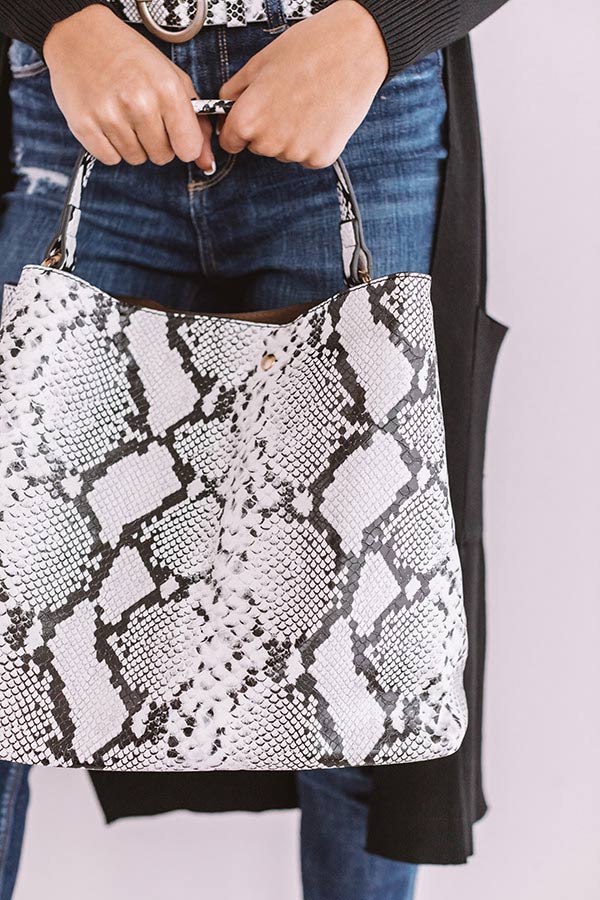 Nightlife Luxury Snake Print Tote In White • Impressions Online Boutique