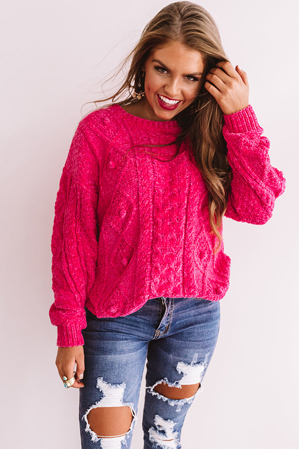 Cabin Kisses Cable Knit Chenille Sweater in Hot Pink • Impressions ...