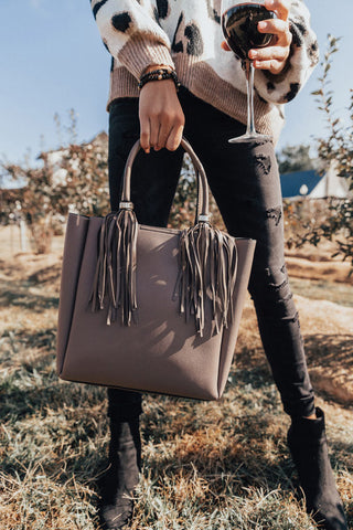 S dark taupe leather flap bag