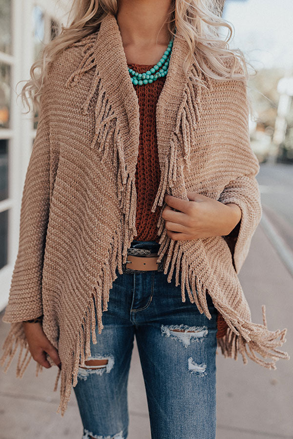 Too Cool Chenille Fringe Cardigan in Iced Latte • Impressions Online ...