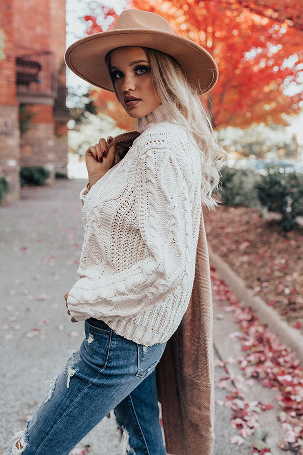 Pure Sweetness Cable Knit Sweater in White • Impressions Online Boutique