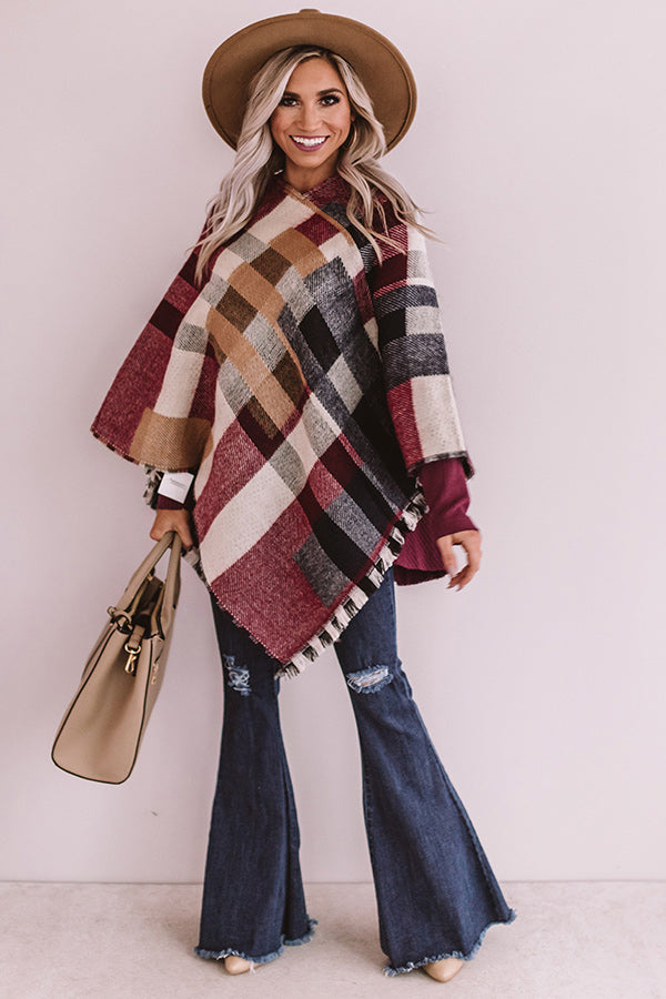 Blog About It Plaid Poncho in Wine • Impressions Online Boutique