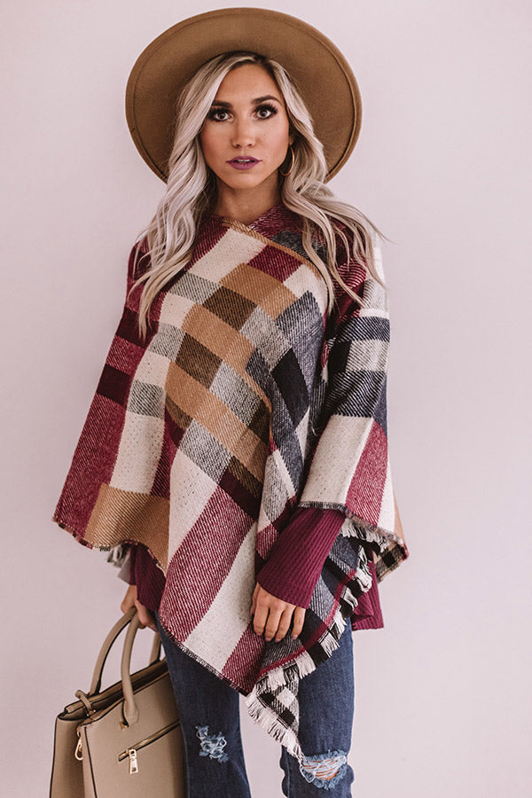 Blog About It Plaid Poncho in Wine • Impressions Online Boutique