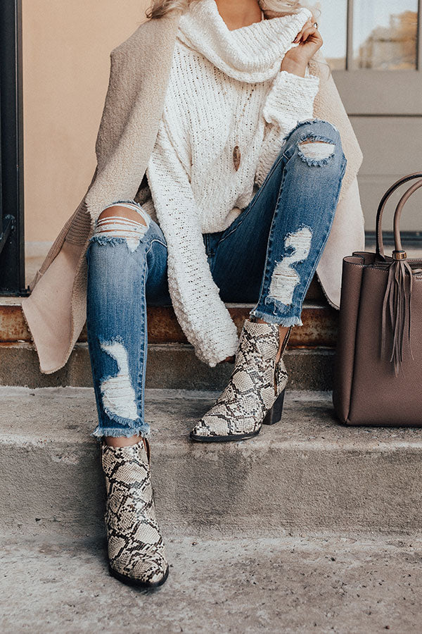 snake print booties outfit