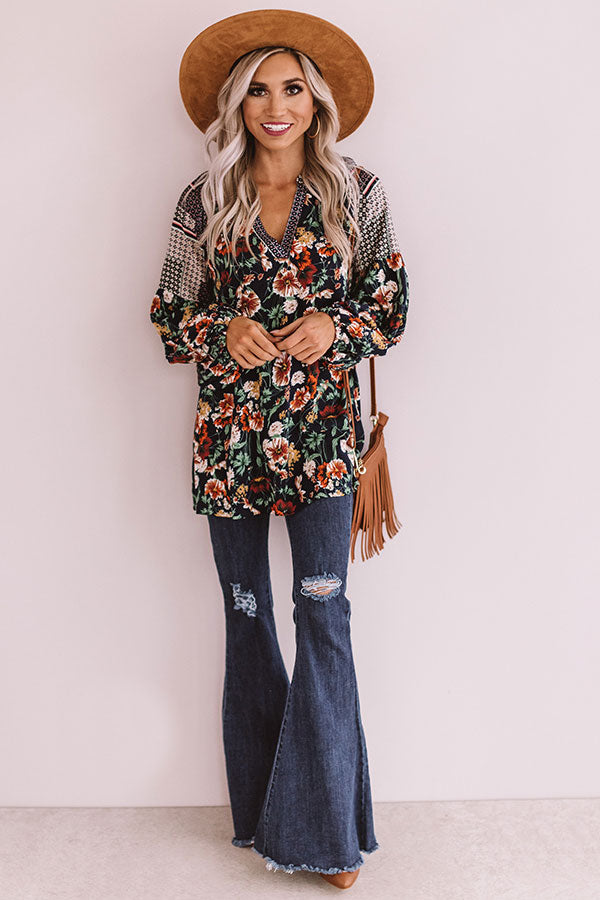 Sugar On Top Floral Shift Top in Navy • Impressions Online Boutique