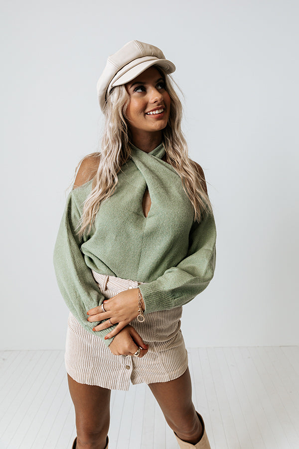 Sweet Embrace Cold Shoulder Sweater In Pear