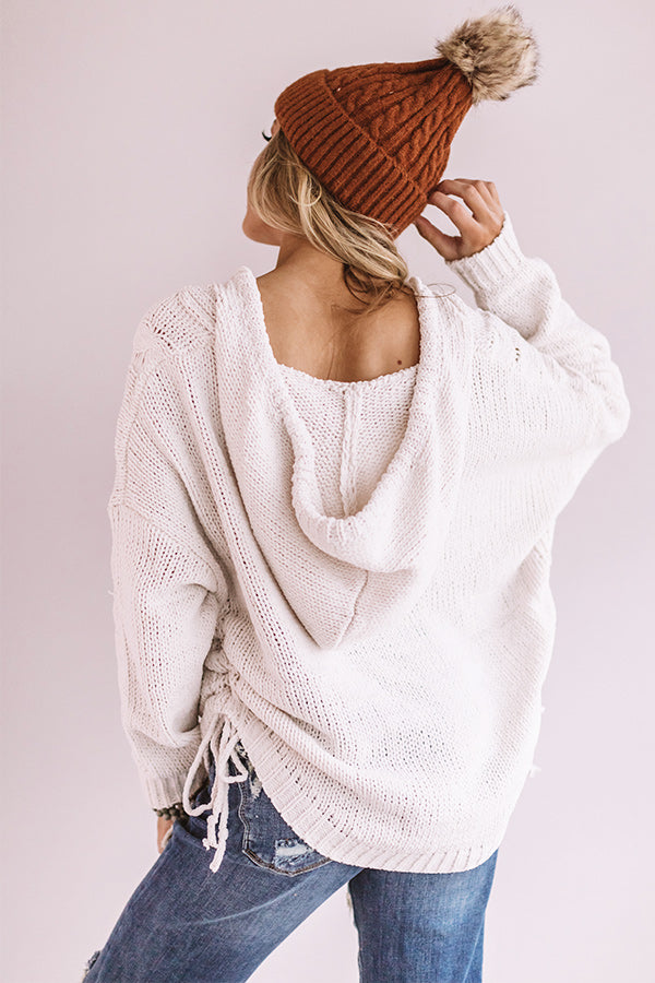 Posh Times Cable Knit Hoodie In White Impressions Online Boutique