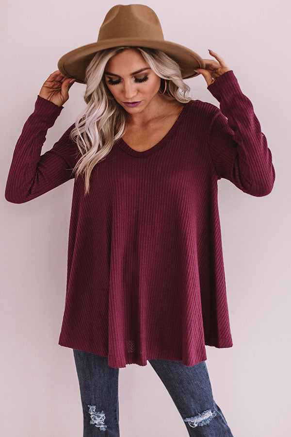 Swipe Up Waffle Knit Shift Top In Maroon • Impressions Online Boutique