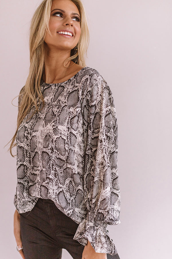 Pure Grandeur Snake Print Top in Grey • Impressions Online Boutique