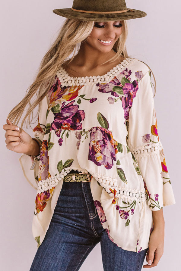 Bold And Blissful Floral Shift Top In Cream • Impressions Online Boutique
