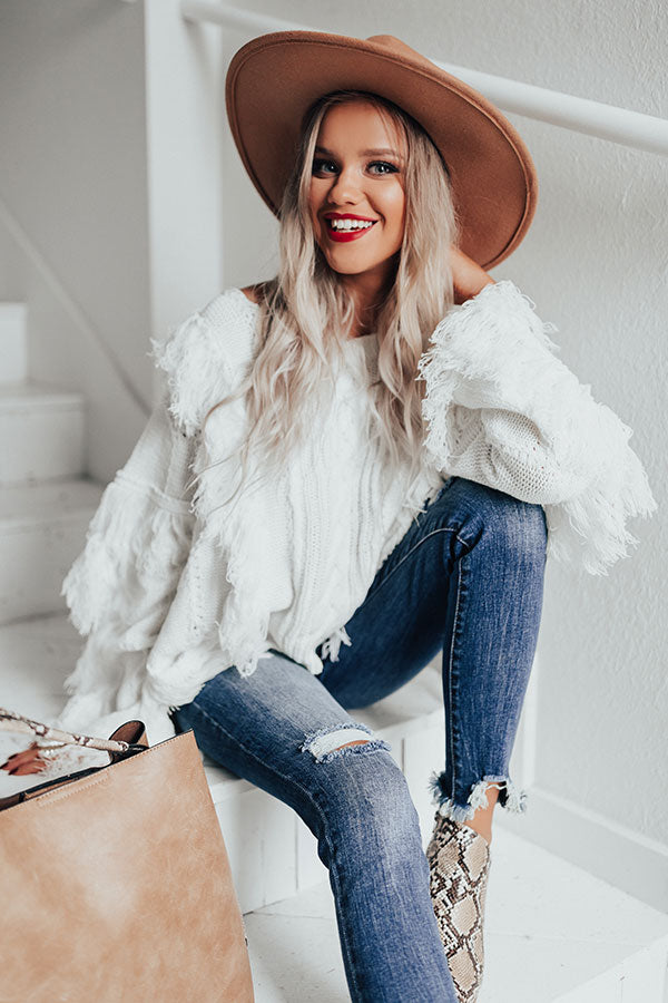 Cinnamon Sugar Kisses Fringe Sweater In White • Impressions Online Boutique