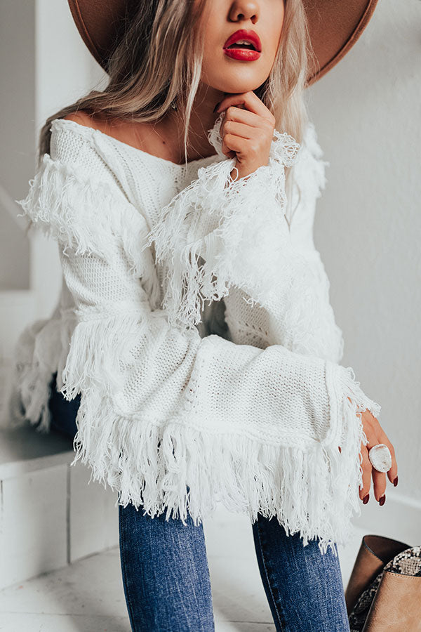 white fringe sweater