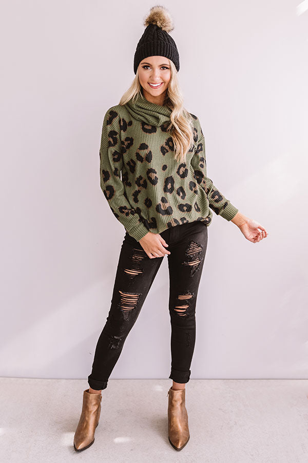 Strike A Pose Leopard Waffle Knit Sweater In Army Green • Impressions ...