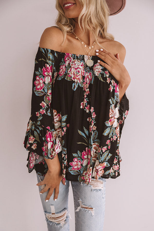 Floral Thrill Off Shoulder Top In Black • Impressions Online Boutique