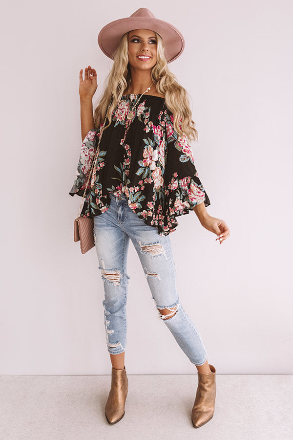 Floral Thrill Off Shoulder Top In Black • Impressions Online Boutique