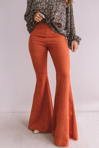 Burnt Orange Stretch Suede Flare Pants, Size 26 