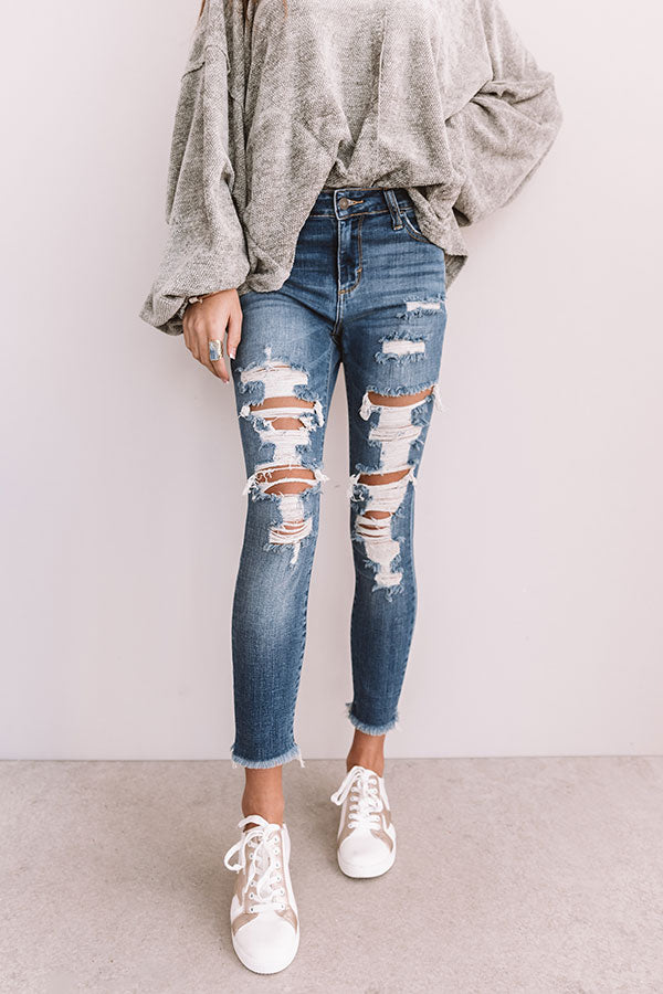 The Tess Midrise Distressed Ankle Skinny In Medium Wash