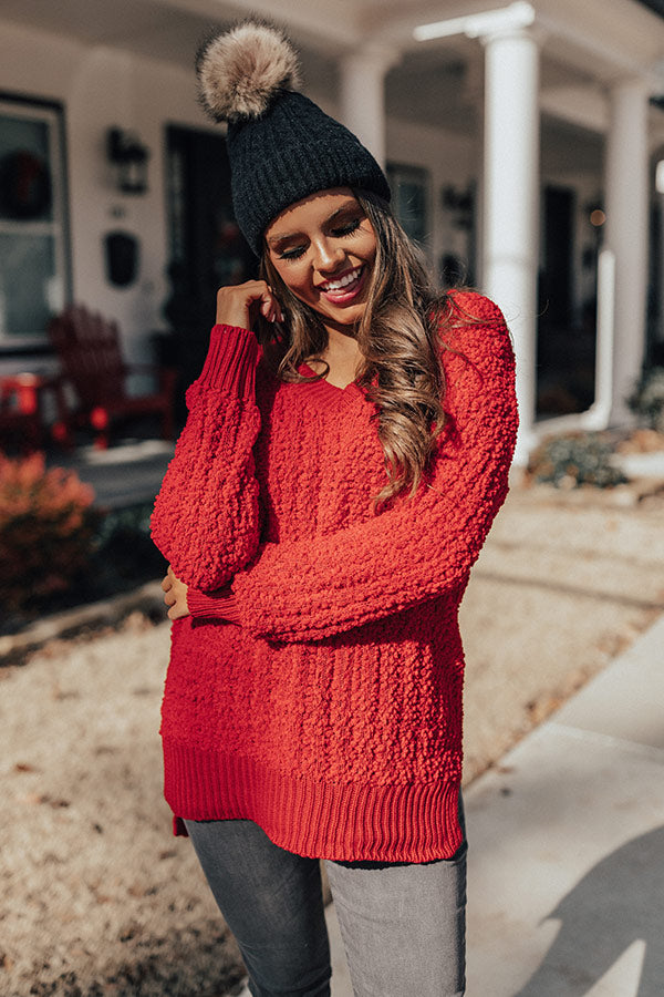 Swiss Flurries Popcorn Knit Sweater in Red • Impressions Online Boutique
