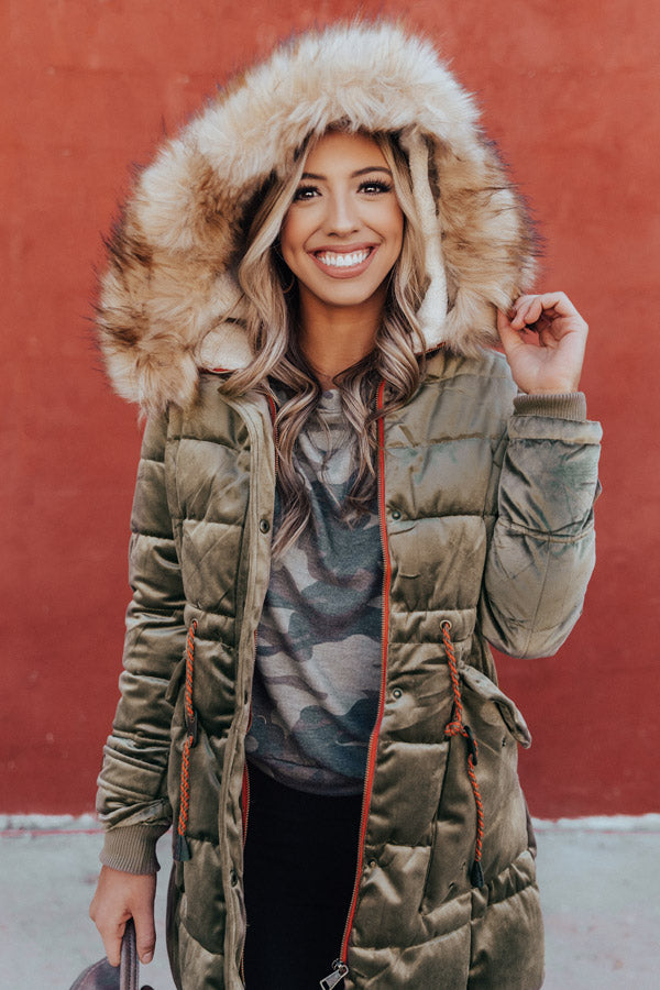 Fresh Snowfall Faux Fur Lined Coat In Olive • Impressions Online Boutique