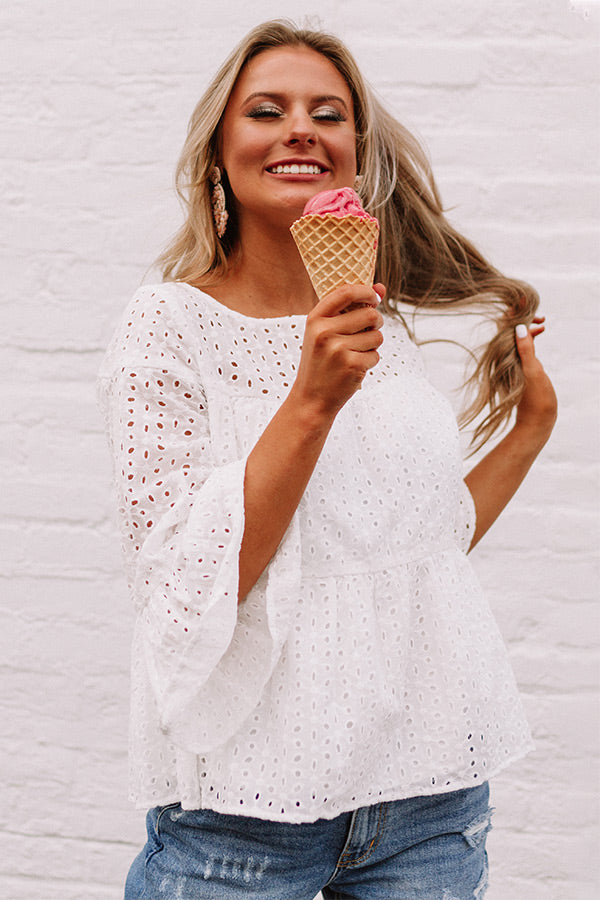 Everyday Charm Eyelet Top In White