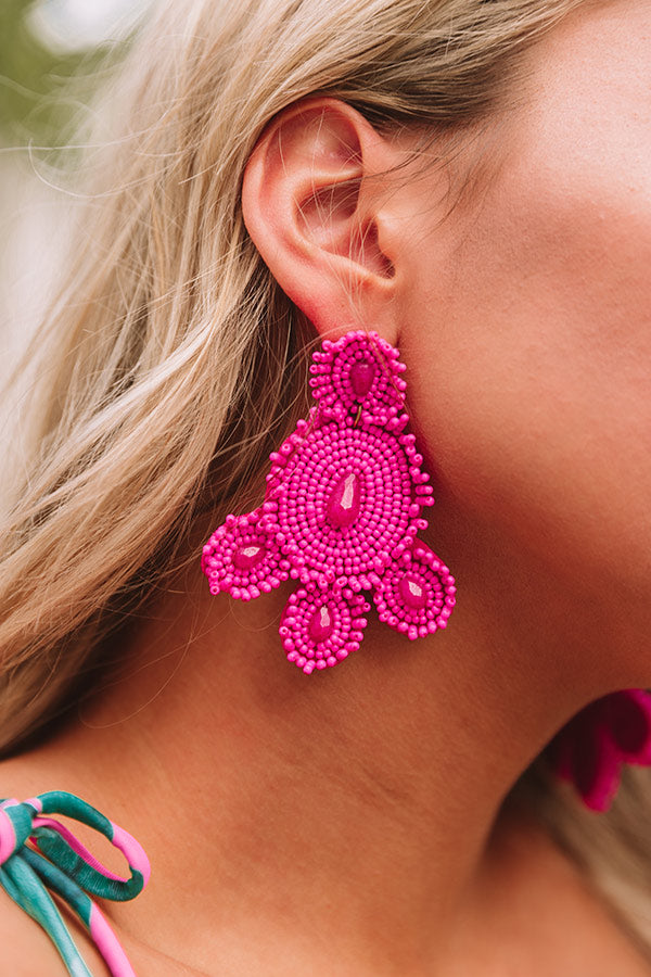 Coral Reef Beaded Earrings In Hot Pink