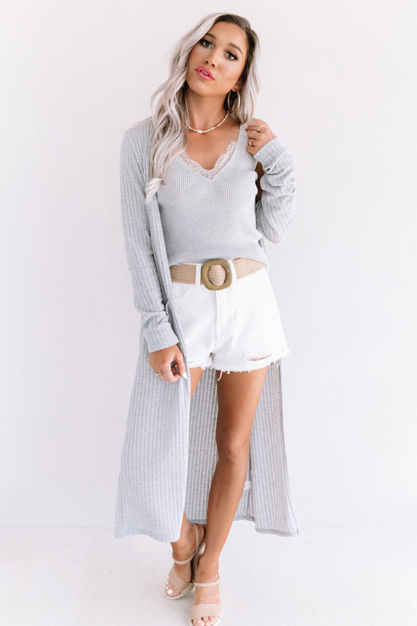 Key To Happiness Knit Duster Cardigan in Grey • Impressions Online