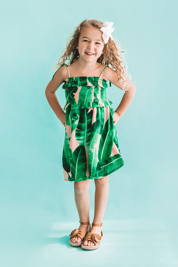 green palm leaf dress