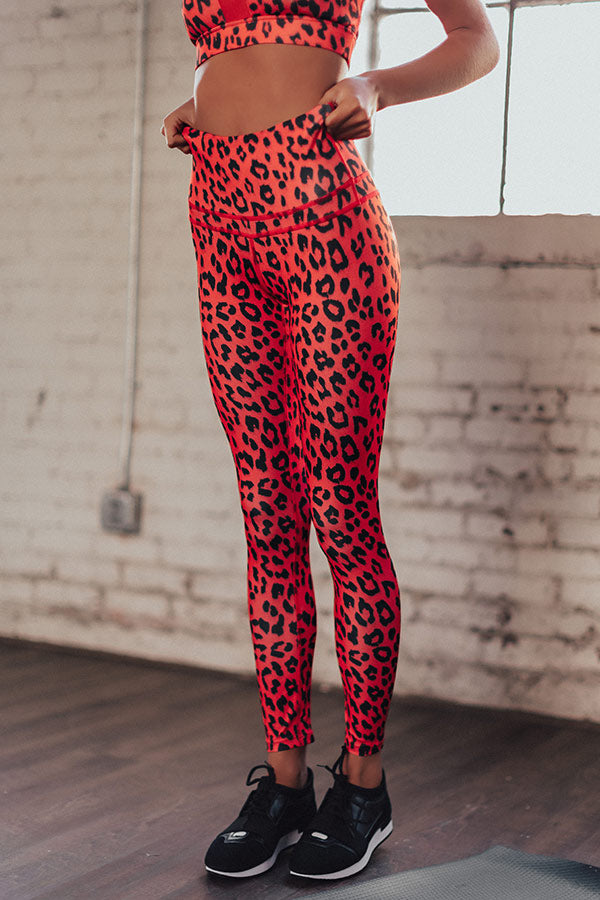 Passion For Fitness High Waist Cheetah Print Active Legging In Red
