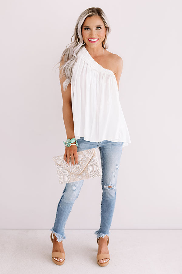 Leis And Kisses Pleated Top in White • Impressions Online Boutique