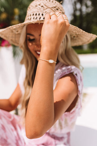 Elaina Gold Adjustable Chain Bracelet in Ivory Pearl • Impressions Online  Boutique