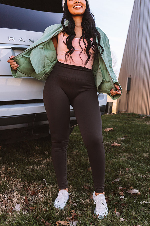 Plus Size Ribbed High Waisted Leggings - Olive