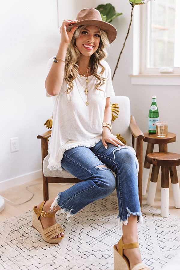 Simple Pleasures Frayed Top In White • Impressions Online Boutique