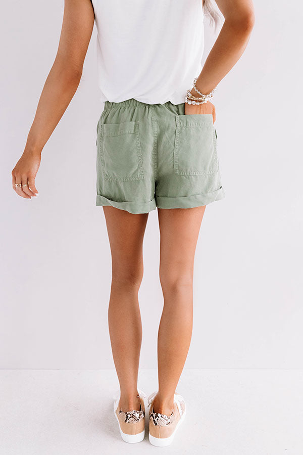 The Amalee Chambray Shorts In Sage • Impressions Online Boutique